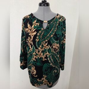 Chico's Elegant Black and Green Paisley Blouse